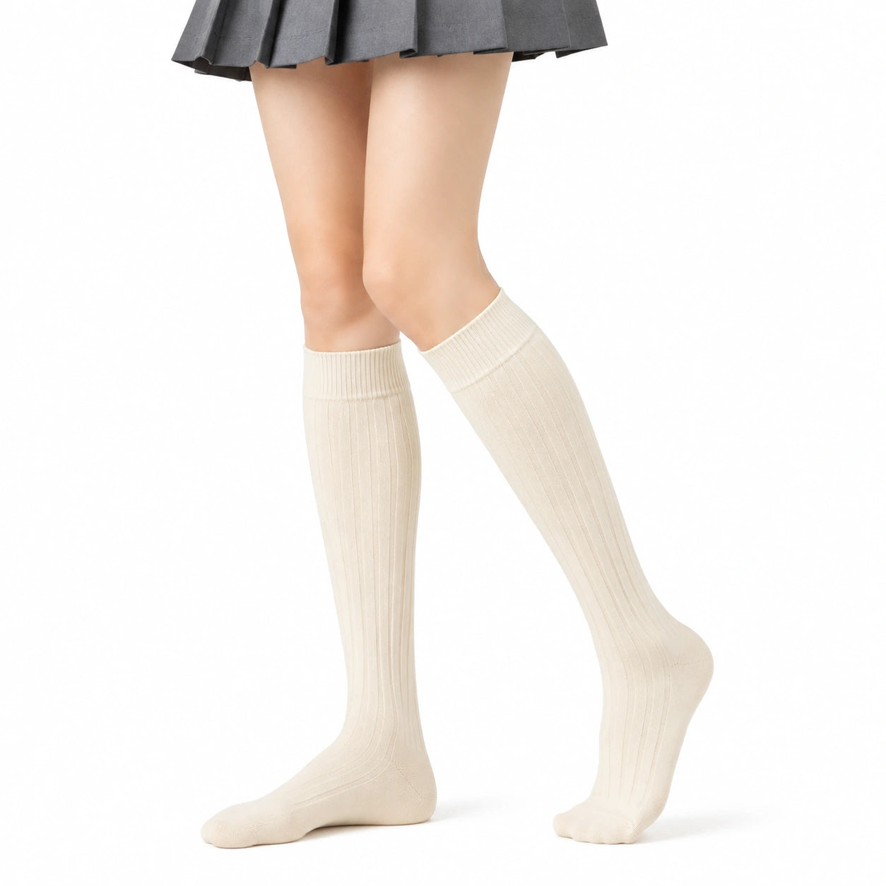 Calze al ginocchio 35-38 in maglia beige a coste stile classico