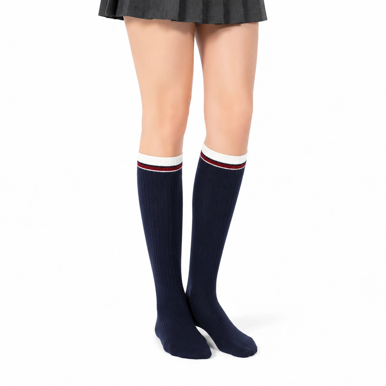 Calze al ginocchio 39-42 in maglia blu navy a coste con righe stile college