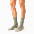 Calze a coste 39-42 verde salvia e beige - maglia a metà polpaccio