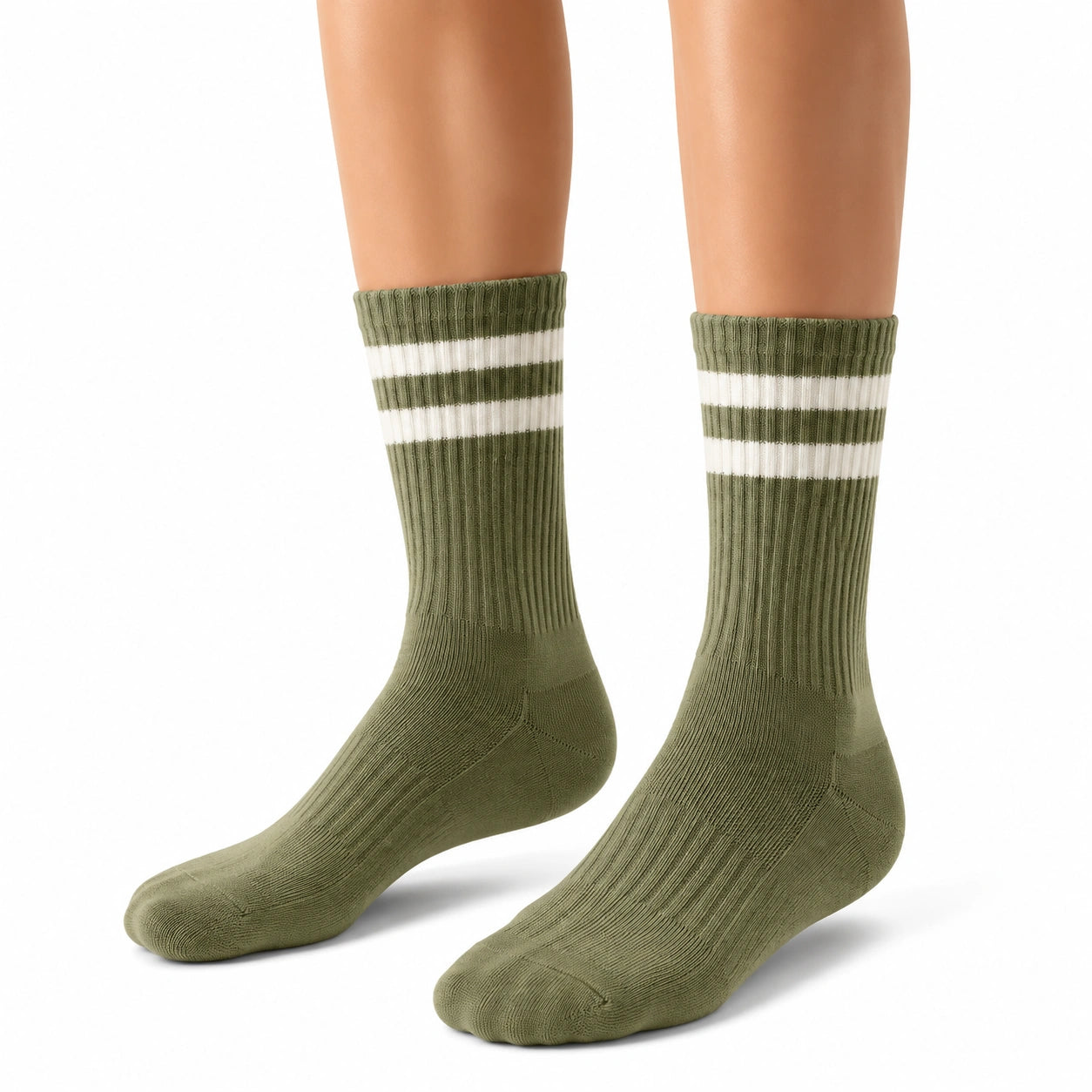Calze sportive a coste 39-42 in maglia verde oliva e bianco - stile atletico