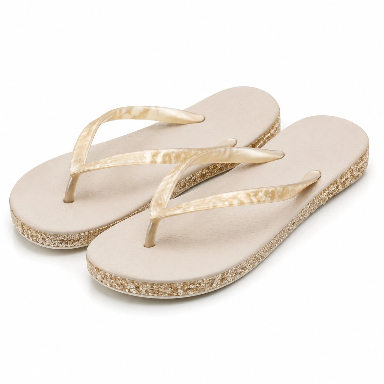 Infradito 42/43 in materiale sintetico beige - suola piatta con fascia effetto marmorizzato