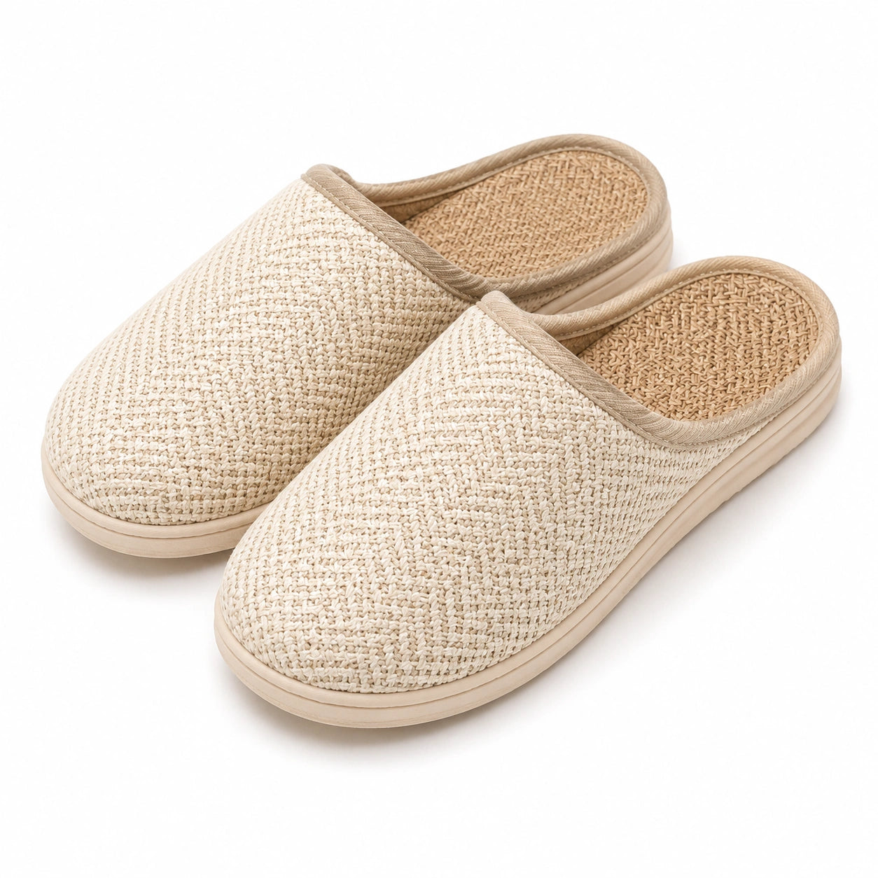 Pantofole 42/43 in fibra tessile intrecciata beige - ciabatte aperte sul tallone per casa