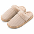 Pantofole da casa 42/43 in tessuto beige con bordo in pelliccia sintetica suola antiscivolo