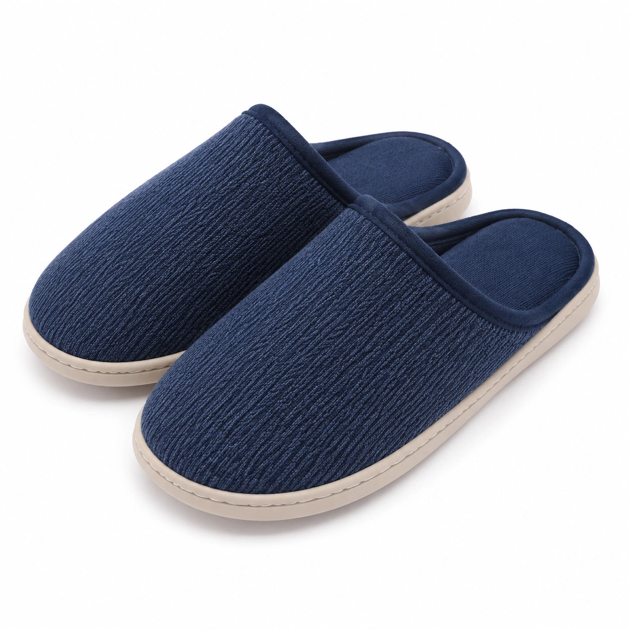 Pantofole da uomo 42/43 in tessuto blu navy con suola sintetica per interno