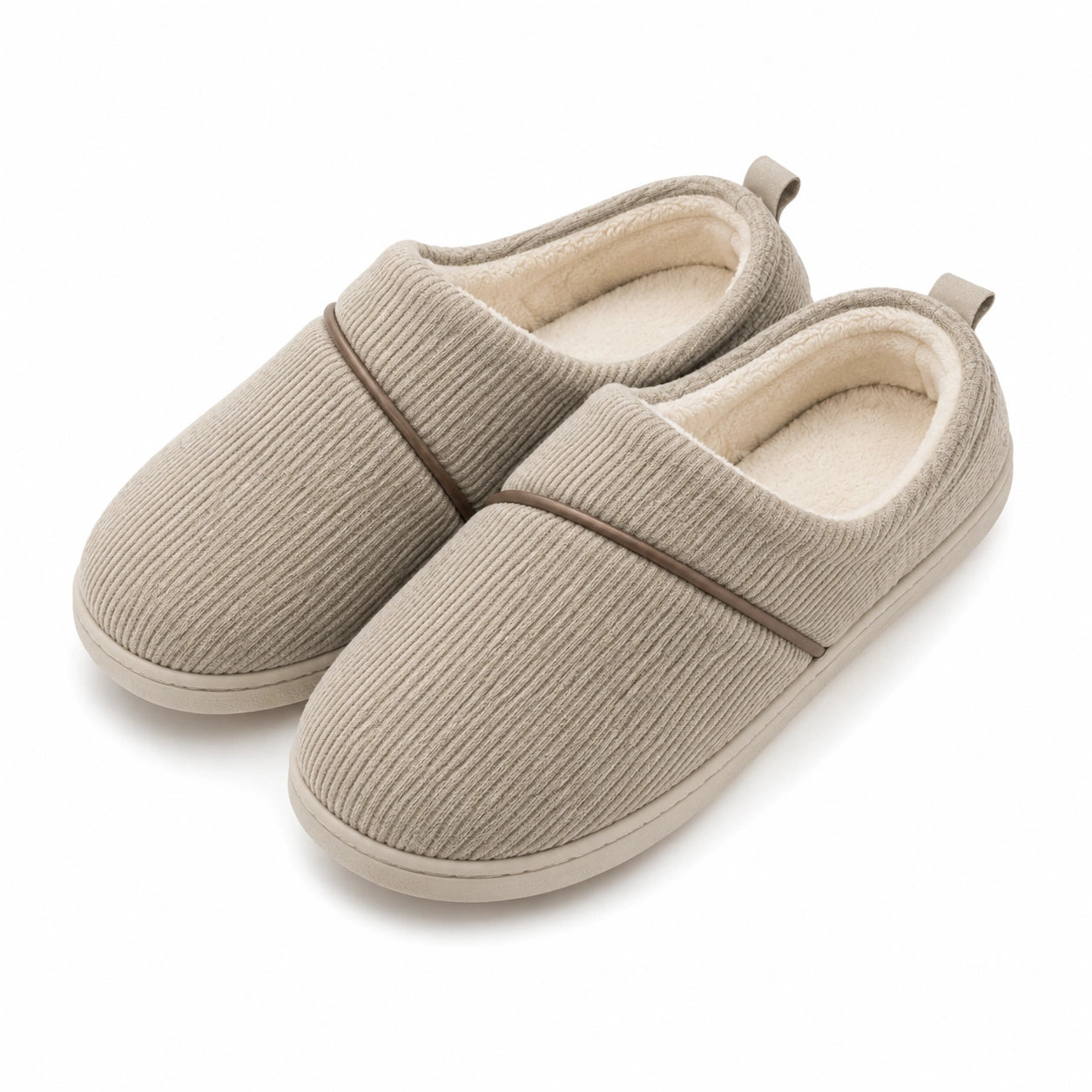 Pantofole da casa 38/39 in tessuto a coste beige con fodera morbida antiscivolo